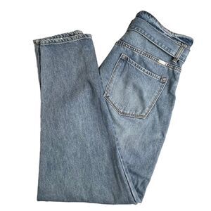 KanCan Womens Medium Wash Distressed Blossom Ultra High Rise Belted Mom Jeans 28